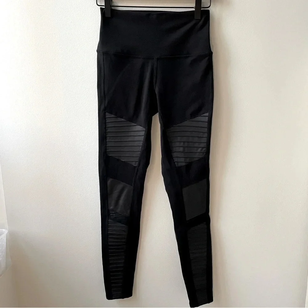 Alo Yoga High Waist Moto Leggings, Black/Black Glossy, Women’s Small